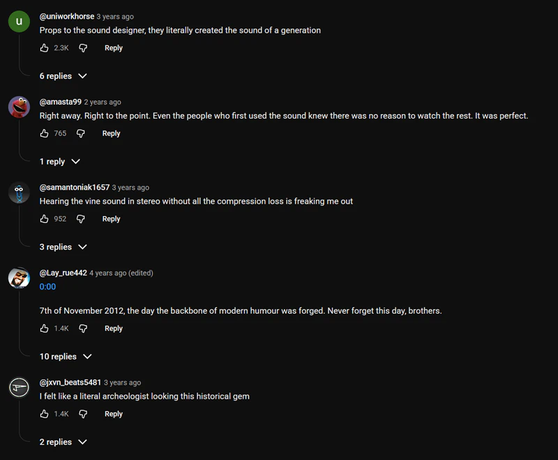 Vine boom youtube preview comments screenshot